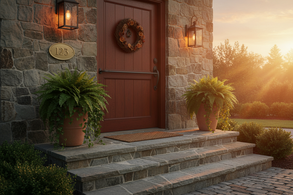 A Functional Home Entrance with Building Materials, Outdoor Lighting, and Home Décor Accents