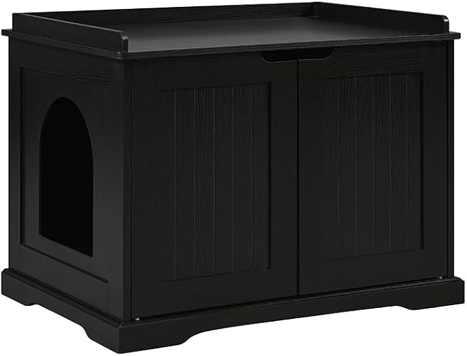 unipaws Black Cat Litter Box Enclosure Furniture, Kitty Hidden Cover, Concealed by unipaws