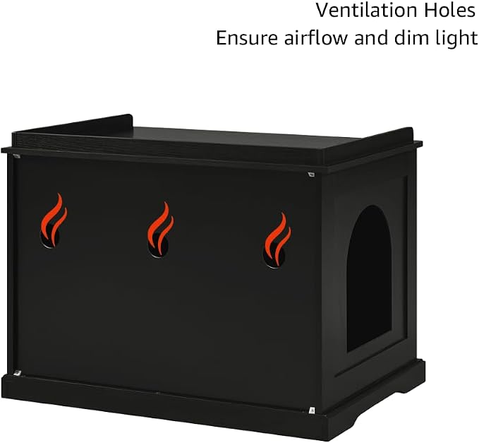 unipaws Black Cat Litter Box Enclosure Furniture, Kitty Hidden Cover, Concealed - Image 6
