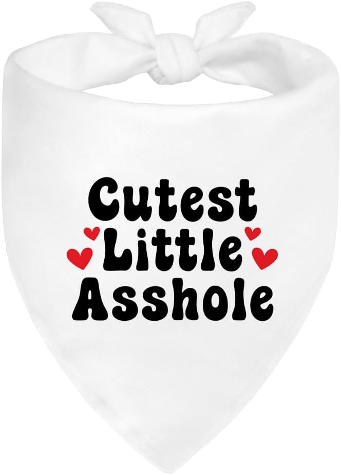 Cutest Little Asshole White Dog Bandana, Cute Soft Pet Scarf Decor, Funny Pet by ZBBFSCSB