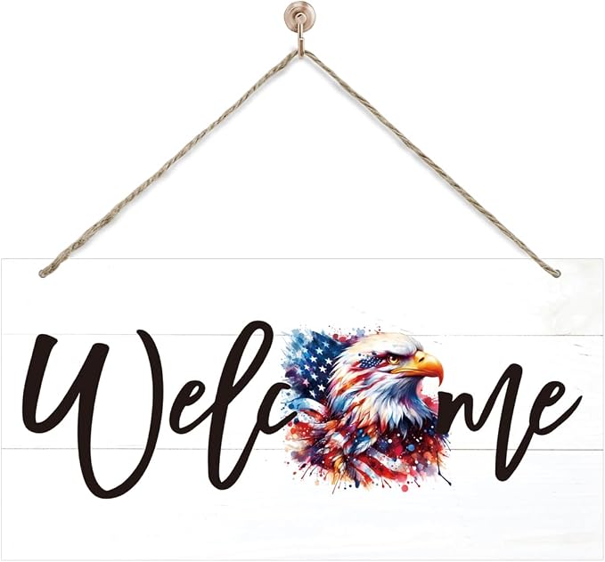 Welcome Sign for Front Door, Welcome Decor Wooden Hanging Sign for Wall Decor by corner+wind