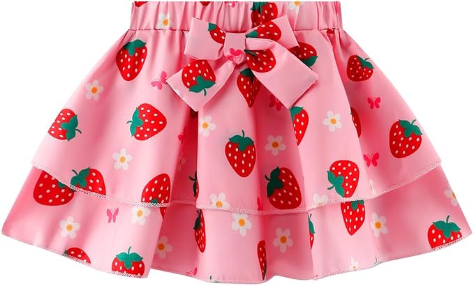 Girls Skirt Set 2 Piece Outfit Toddler Summer Clothes Ruffle Sleeve T-Shirt Bow - Image 7