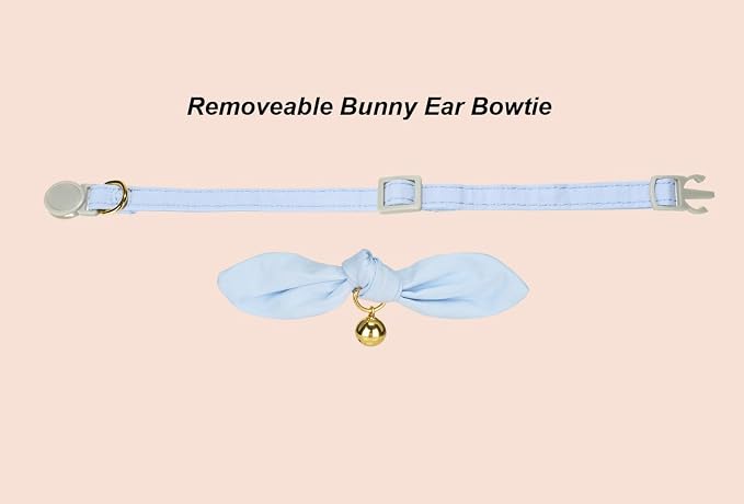 Bunny Ear Cat Collar with Bell and Bow Tie, Breakaway Cute Bowtie Kitten Collars - Image 2