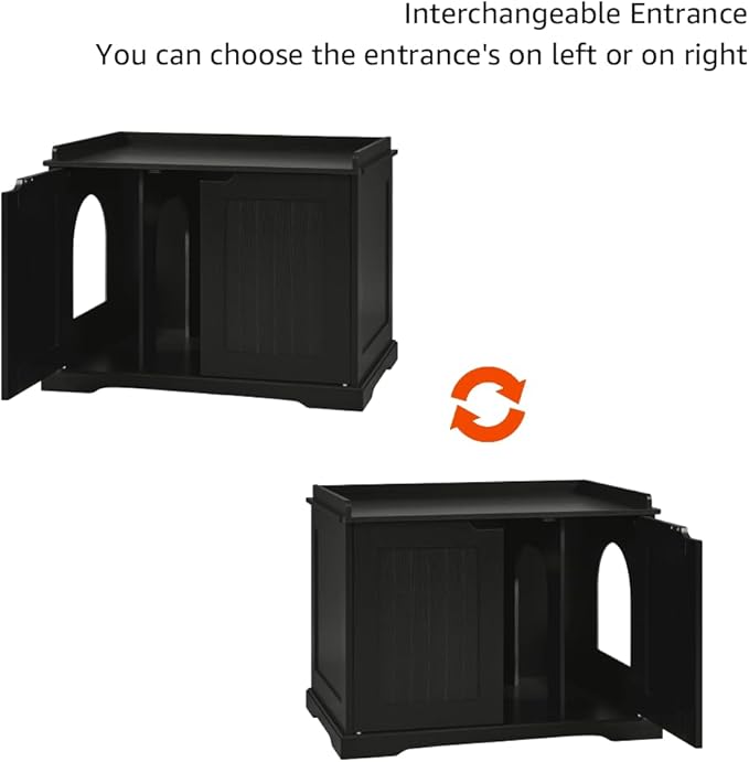 unipaws Black Cat Litter Box Enclosure Furniture, Kitty Hidden Cover, Concealed - Image 5
