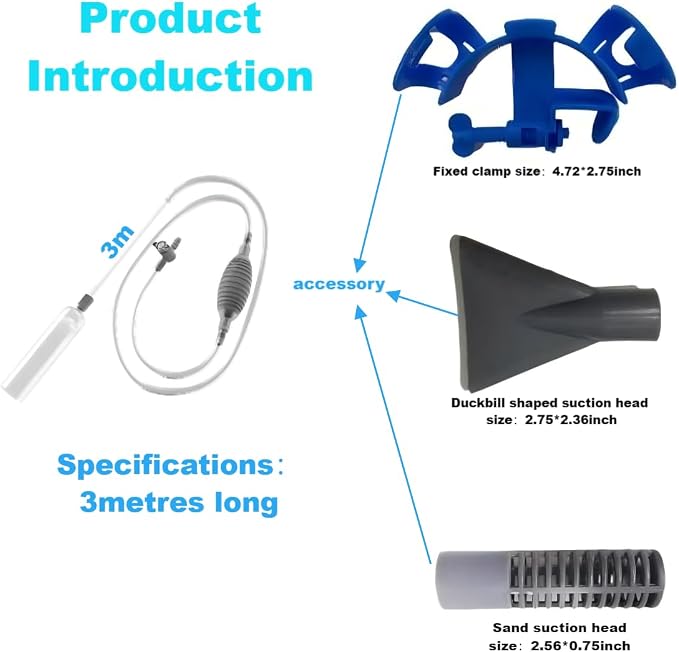 Aquarium Siphon Vacuum Cleaner, 9.84 Foot Aquarium Gravel Cleaner kit, - Image 2