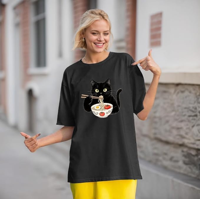 Cat Shirts for Women Oversized Cat Mom Shirt Animal Print Tops Cute Teen - Image 2