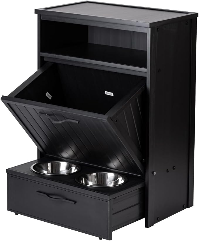 New Age Pet ECOFLEX Brea Dog Food Pantry in Black, Two 32 oz Bowls, Moisture by NewAgePet