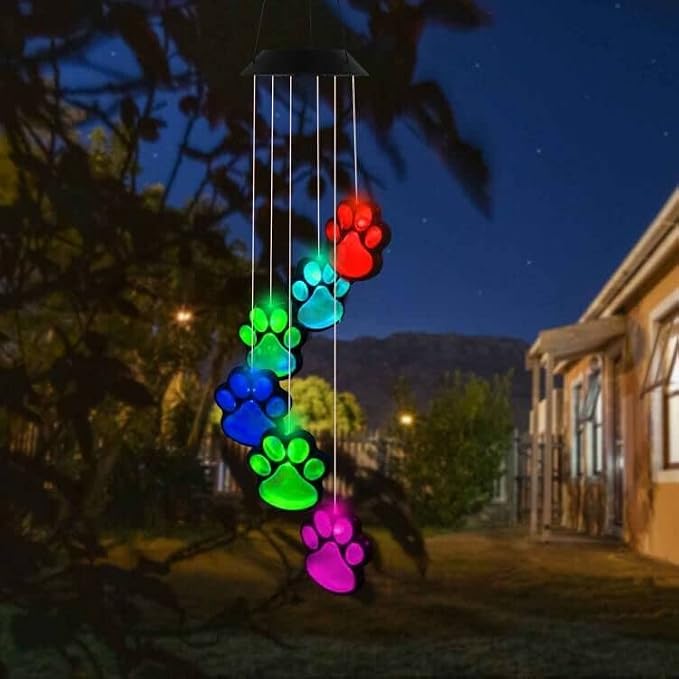 Paw Print Solar Wind Chimes, Color Changing Outdoor Paw Print Solar Lights by fasohere