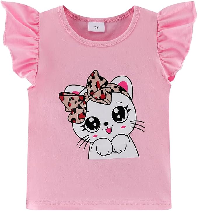 Girls Skirt Set 2 Piece Outfit Toddler Summer Clothes Ruffle Sleeve T-Shirt Bow - Image 4