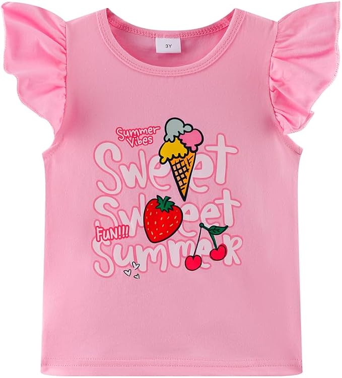 Girls Skirt Set 2 Piece Outfit Toddler Summer Clothes Ruffle Sleeve T-Shirt Bow - Image 4
