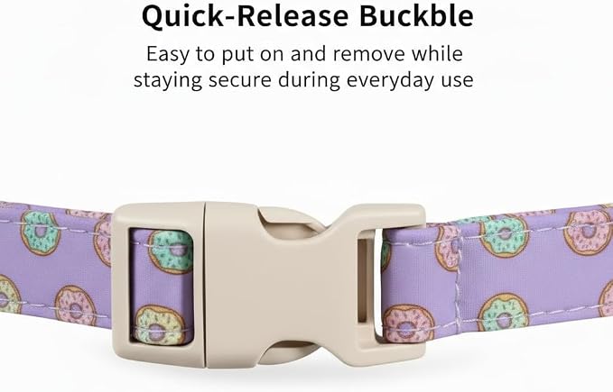 Girl Dog Collar with Unique Purple and Donut Print, Cute Dog Collar - Image 3