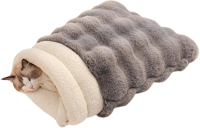 Self-Warming Cat Sleeping Bag, Enclosed Hooded Snuggle Sack by COZYHOMECHICSTYLE