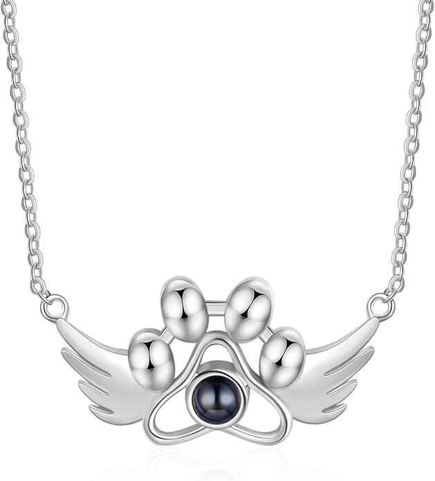 Personalized Cute Dog Cat Paw Name Necklace Forever Love Custom Heart Pendant by RESVIVI