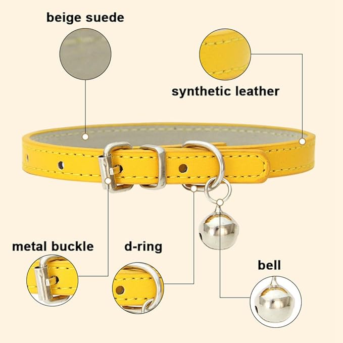 Purple Puppy Collar with Bell, Soft Pu Leather Cat Collars Adjustable Buckle - Image 4