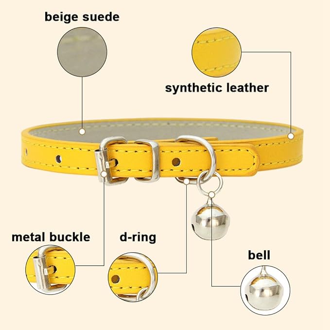XS Dog Collar with Bell, Soft Pu Leather Cat Collars Adjustable Buckle - Image 4