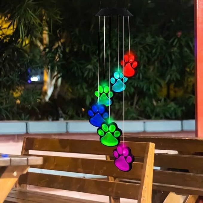 Paw Print Solar Wind Chimes, Color Changing Outdoor Paw Print Solar Lights - Image 6