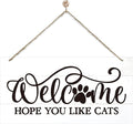 Welcome Sign for Front Door, Welcome Decor Wooden Hanging Sign for Cats Lover by corner+wind