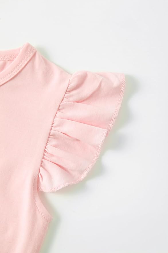 Girls Skirt Set 2 Piece Outfit Toddler Summer Clothes Ruffle Sleeve T-Shirt Bow - Image 5