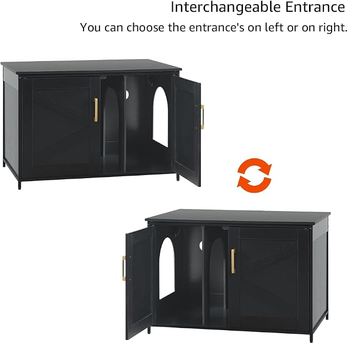 unipaws Black Top Opening Cat Litter Box Enclosure, Flip Top XL Extra Large Cat - Image 6