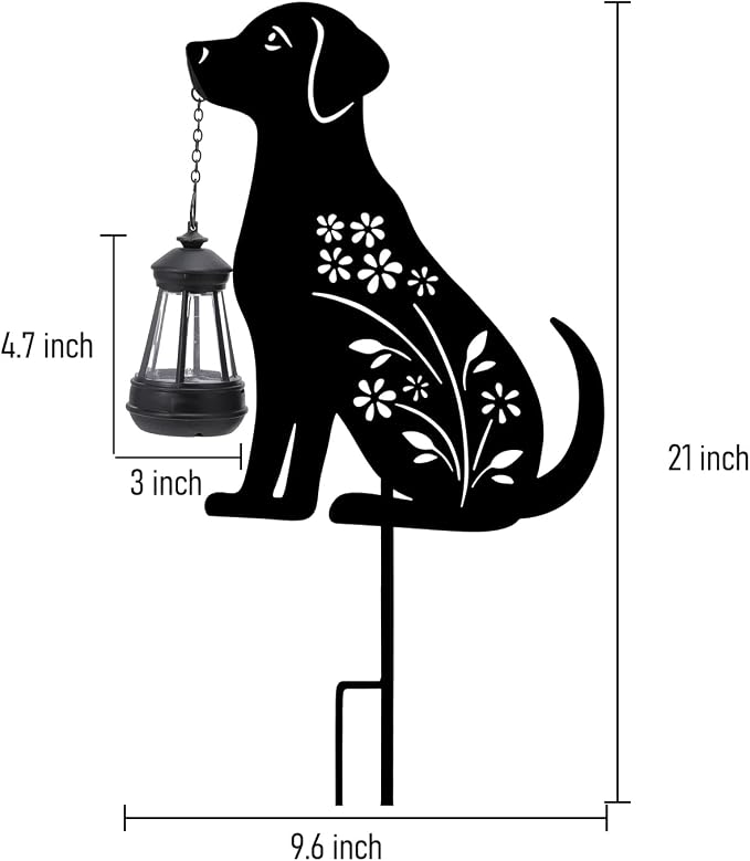 Bshine Dog Solar Light Outdoor Garden Decoration, Waterproof Metal Stake Black - Image 2