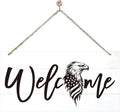 Welcome Sign for Front Door, Welcome Decor Wooden Hanging Sign, Patriotic Theme by corner+wind