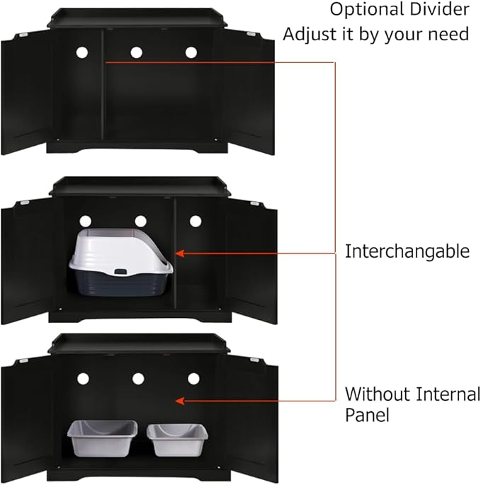 unipaws Black Cat Litter Box Enclosure Furniture, Kitty Hidden Cover, Concealed - Image 4