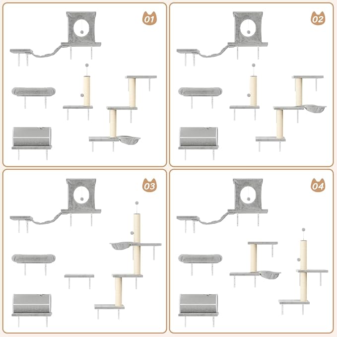 7-in-1 Cat Wall Shelves, Wall Mounted Cat Climber Set, Cat Furniture - Image 3