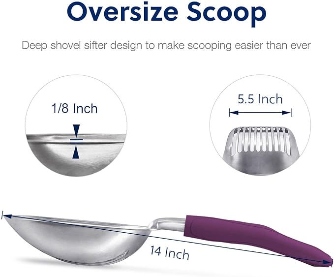 WePet Cat Litter Scoop, Aluminum Alloy Sifter, Kitty Metal Scooper, Deep Shovel - Image 2