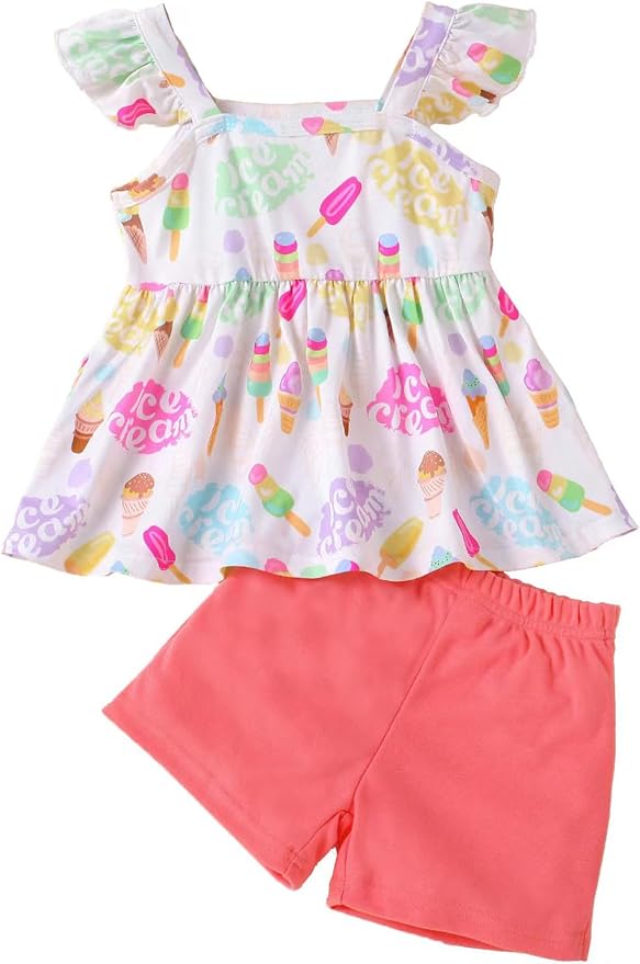 Toddler Baby Girls Summer Clothes Outfits Ruffled Sleeve Dinosaur Shirt Leopard by Popshion