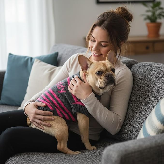 Custom Knit Sweater fr Dogs and Cats Personalized Knit Name Classic Striped - Image 3