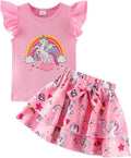 Girls Skirt Set 2 Piece Outfit Toddler Summer Clothes Ruffle Sleeve T-Shirt Bow by zarmfly
