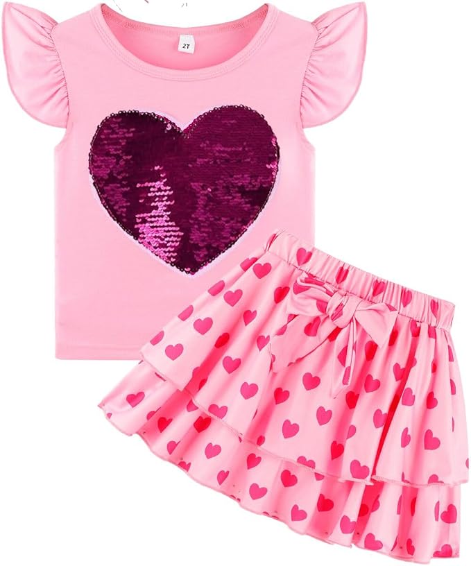 Girls Skirt Set 2 Piece Outfit Toddler Summer Clothes Ruffle Sleeve T-Shirt Bow by zarmfly
