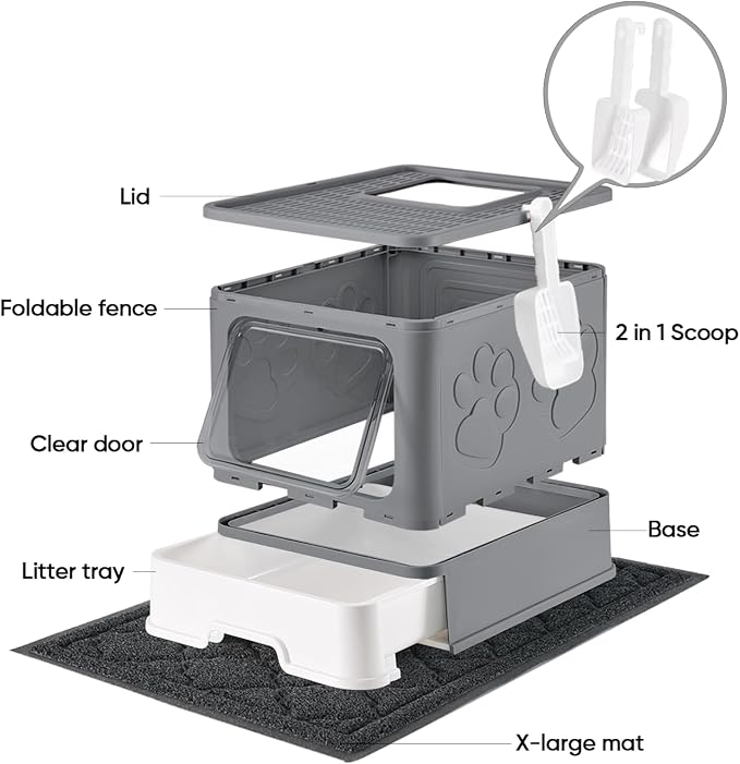 Cat Litter Box with X-Large Litter Mat and Scoop, Large Covered Litter Box with - Image 4