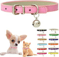 Pink Small Dog Collar with Bell, Soft Pu Leather Cat Collars Adjustable Buckle by Weimostar