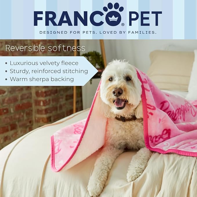 Franco Pet Barbie Super Soft Cozy Waterproof Sherpa-Backed Blanket Throw - Image 5