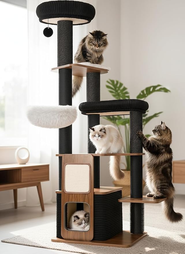 63" Modern Cat Tree Tower for Indoor Cats, Heavy Duty Cat Trees for Large Cat by Purrlato