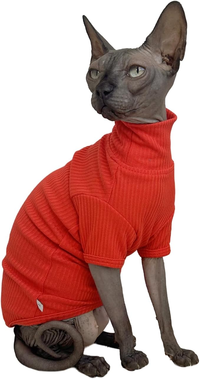 Sphynx Cats Shirt Cat Turtleneck Cotton Sweater Pullover Kitten T-Shirts - Image 2