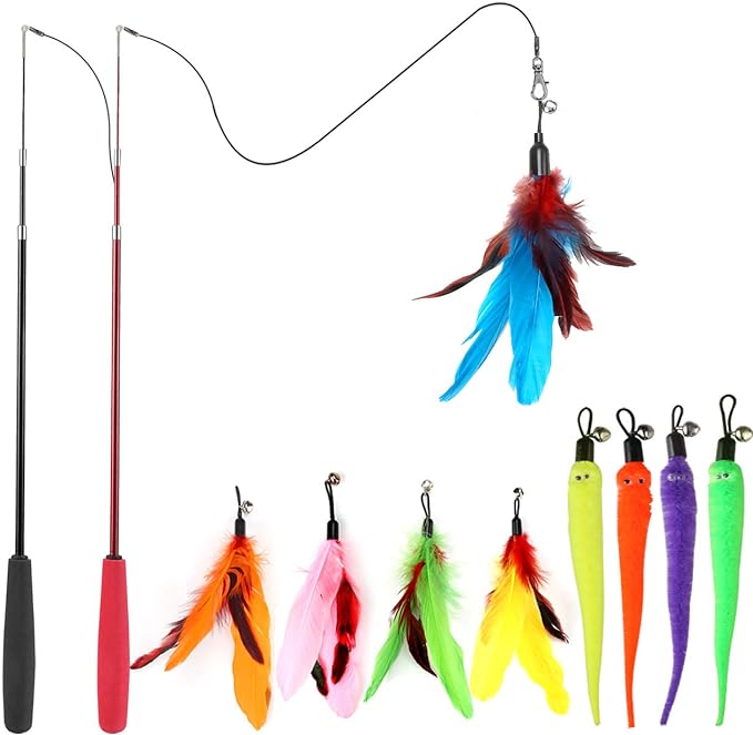 Cat Toys for Indoor Cats, Interactive Cat Toy 2PCS Retractable Wand Toy and by MeoHui