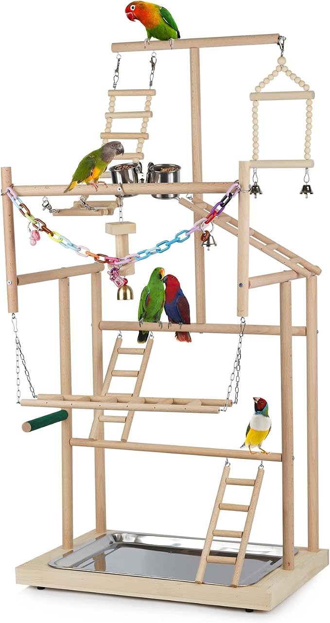 Pet Parrot Playstand Parrots Bird Playground Bird Play Stand Wood Perch Gym by Ibnotuiy