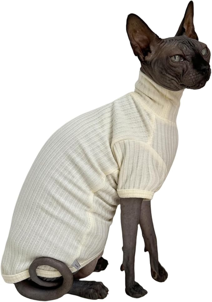 Sphynx Cats Shirt Cat Turtleneck Cotton Sweater Pullover Kitten T-Shirts - Image 2