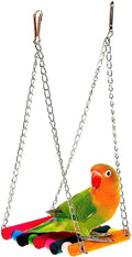 SunGrow Parrot Bird Swing Wooden Perch, Hanging Cage Accessory, Metal Chain by SunGrow