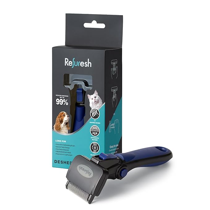 Deshedding Dog Brush for Long Hair – Gentle Deshedding Tool for Dogs & Cats – by Refuresh