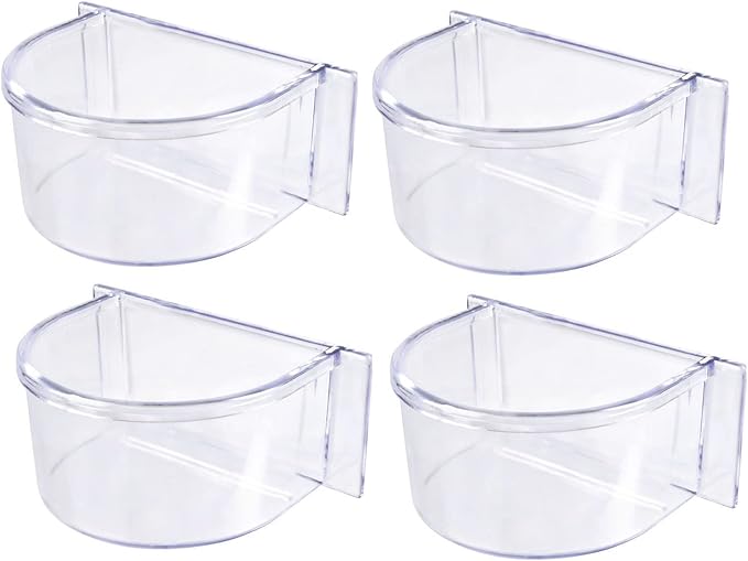 Lot of 4 Bird Cage Clear Plastic Seed Water Feeder Cups - Image 3