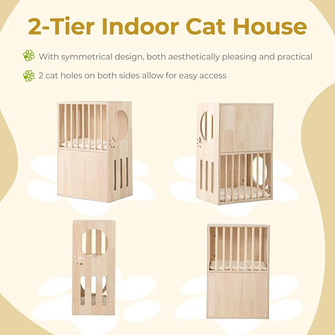 Tangkula 2-Tier Luxury Wood Cat House, Wooden Kitten Cage Condo - Image 6
