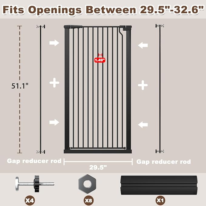 Fairy Baby 51.18" Extra Tall Cat Gate, 29.5"-32.6" Adjustable Width Auto Close - Image 2