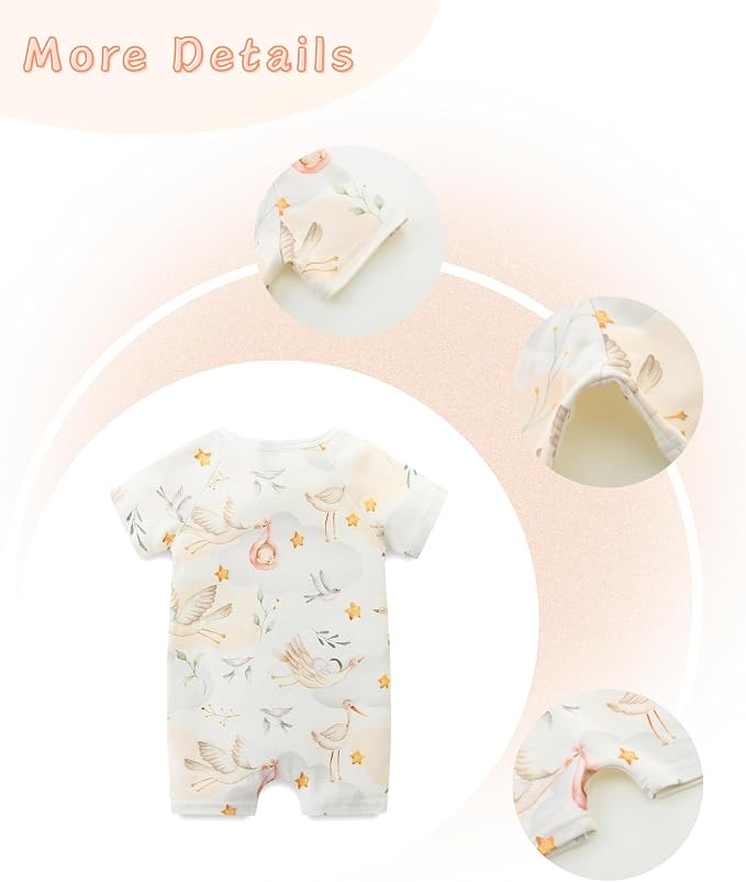 Unisex Summer Trendy 2-Pack Rompers Short Sleeve Zipped Bodysuit Infant Cotton - Image 6