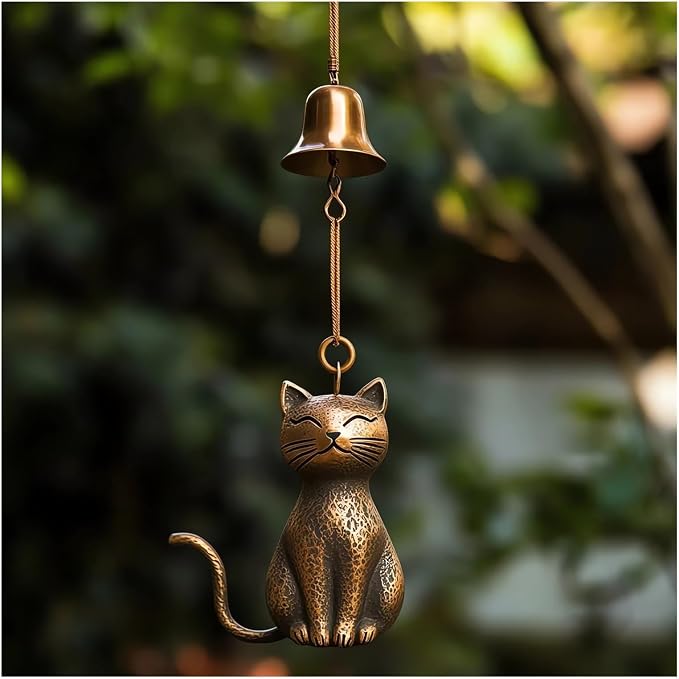 Cat Wind Chime 2025 New Unique Cat Garden Decor Outdoor Cat Statue Themed Gifts by GYLCTOM