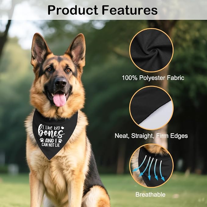 I Like Big Bones and I Can Not Lie Black Dog Bandana, Funny Bones Printing - Image 3