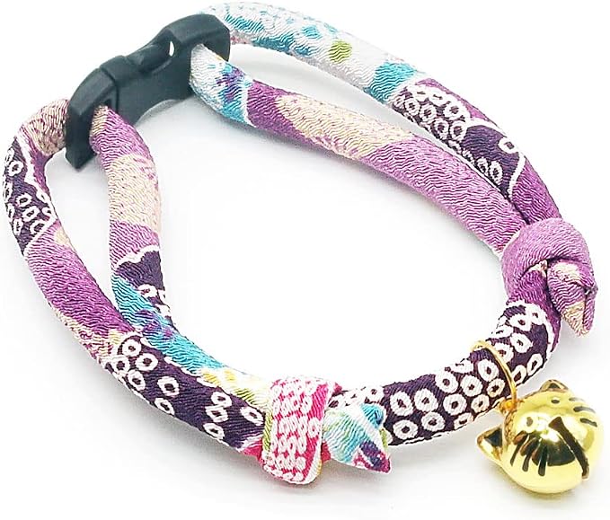 PetSoKoo Cat Collar with Kitty Face Bell. Cute Japan Chirimen Kitten Collar. - Image 2