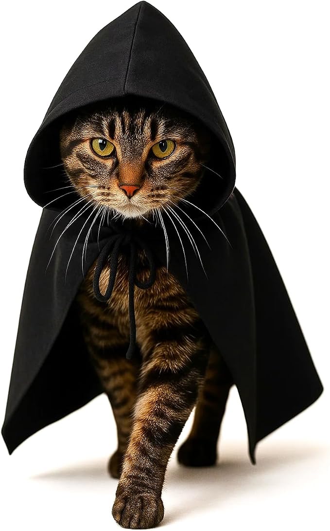 Black Cat Cloak with Hood for Indoor Cats, Funny Superhero Cosplay Halloween by Handmade